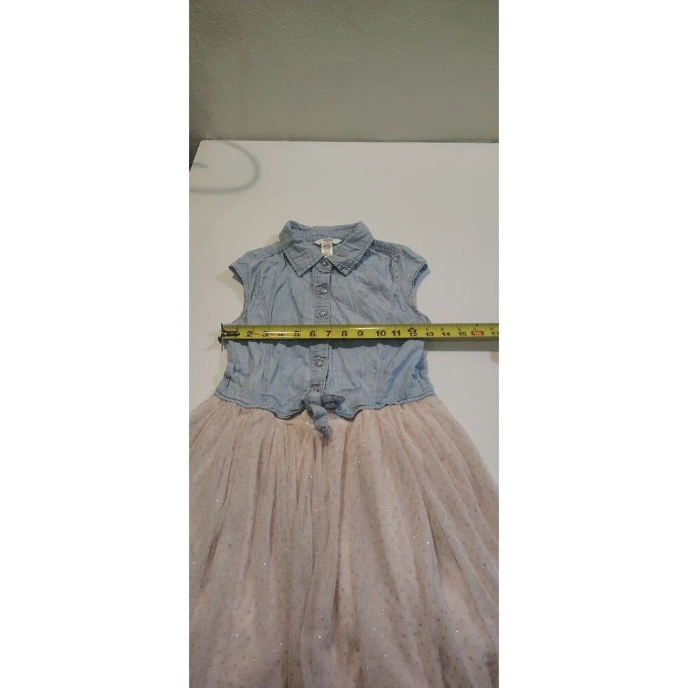 Guess Girl dress denim top tulle skirt size L(14) sparkles button front